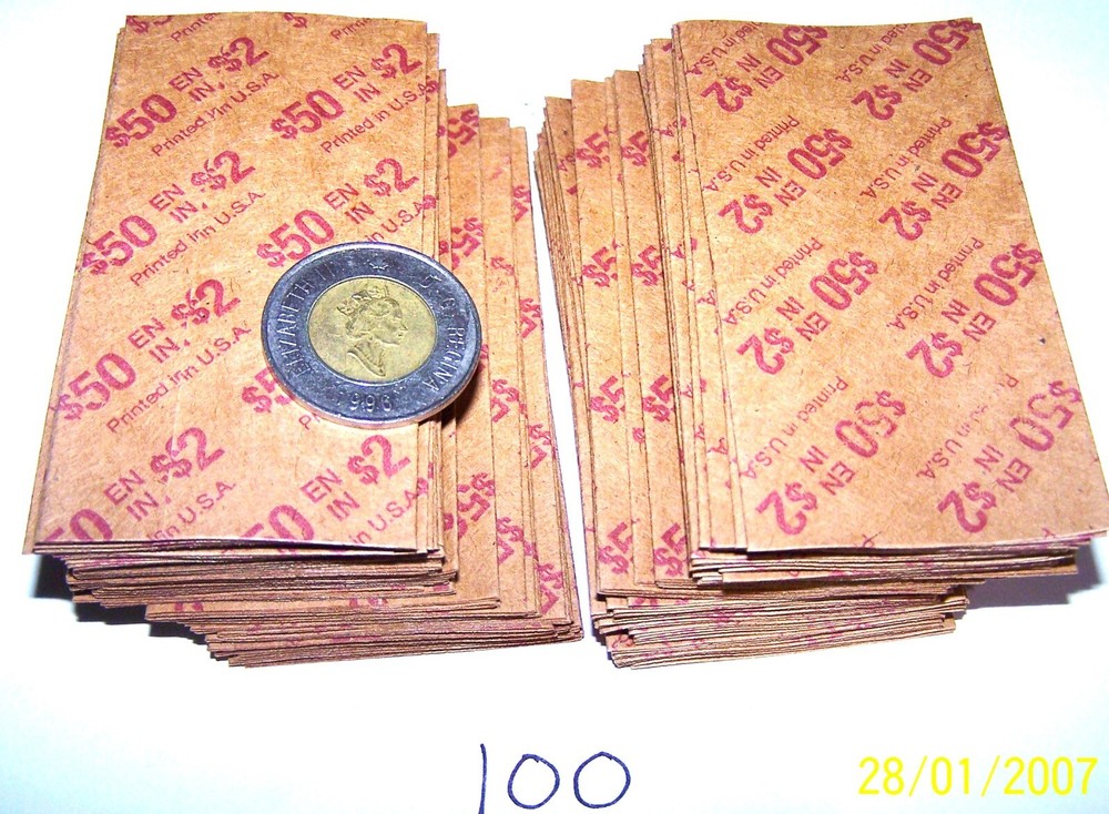Flat Coin Wrappers $2 Canada Twoonie 100 High Quality Kraft Pop Out