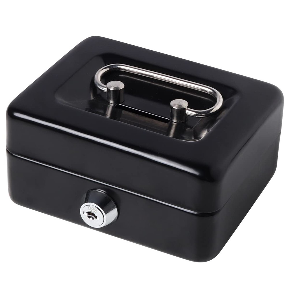 Mini Metal Cash Box Small Cash Box with Money Slot, Key Lock and Handle