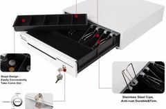 14″ White Cash Register Drawer for POS Machine with 4 Bill 5 Coin Fully Removabl