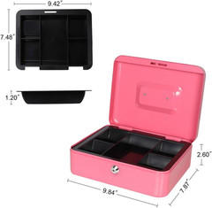 Cash Box with Money Tray, Safe Box for Cash Saving Key Lock Money Organizer,Parr