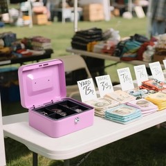 Portable Light Purple Cash Box – Scratch Resistant with Money Tray & Key Lock