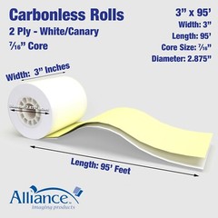 Alliance 2 Ply Carbonless Receipt Rolls 3″ x 95′ 2-Ply White/Canary – 50 Rolls