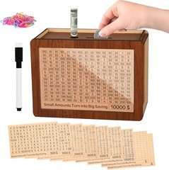 Cash Vault Wooden Money Savings Box, 10000 Savings Challenge Box