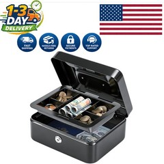 Portable Medium Cash Drawer with Key Lock & Organizational Compartments in Black