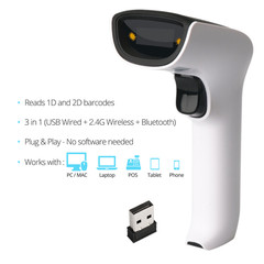 Wireless 2D Bluetooth Barcode Scanner: 3-in-1 Rechargeable 1D and 2D – QR Code