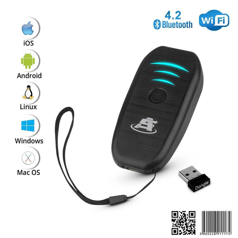 Portable Mini Wireless Bluetooth Barcode Scanner Rechargeable 1D & 2D Scan Gun