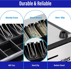 Sam4S 16″ “Stainless Steel” Front Heavy Duty Black POS Cash Drawer with 5Bill/5C