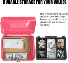 Cash Box with Money Tray, Safe Box for Cash Saving Key Lock Money Organizer,Parr