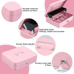 Durable 11.8″ x 9.5″ Cash Box with Tiered Design & Key Lock for Coins & Bills