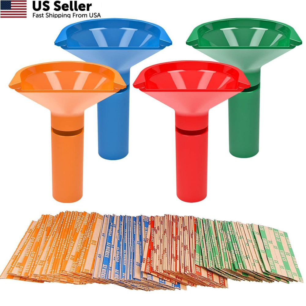 Coin Storage & Sorter Tubes 4 Color – 4 + 100, Red, Blue, Green, Orange