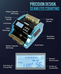 Money Counter Machine 1000 Bills/Min High-Speed Bill Counter with UV/MG/IR/DD De