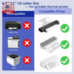 100 Sheets US Letter Size Thermal Paper, 8.5 x 11 Inch Thermal Printer Paper for