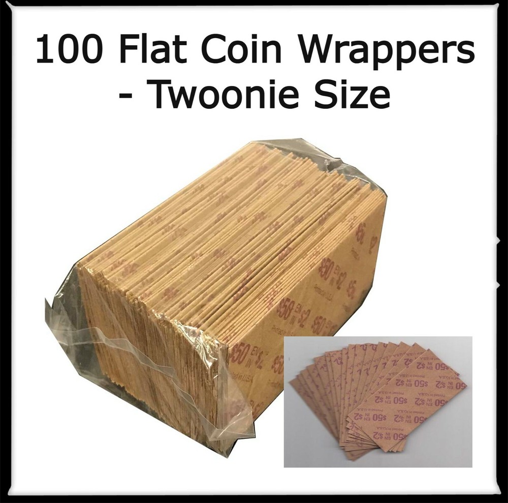 100 Heavy Duty Kraft Flat Coin Wrappers For TWOONIE Size Storage 1 PACK Free US