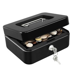 Cash Box with Lock Key and Money Tray Large Money Box for Cash Metal Lock Box