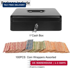 Cash Box with Key Lock and Money Tray – Metal Money Box for Cash Register, Large