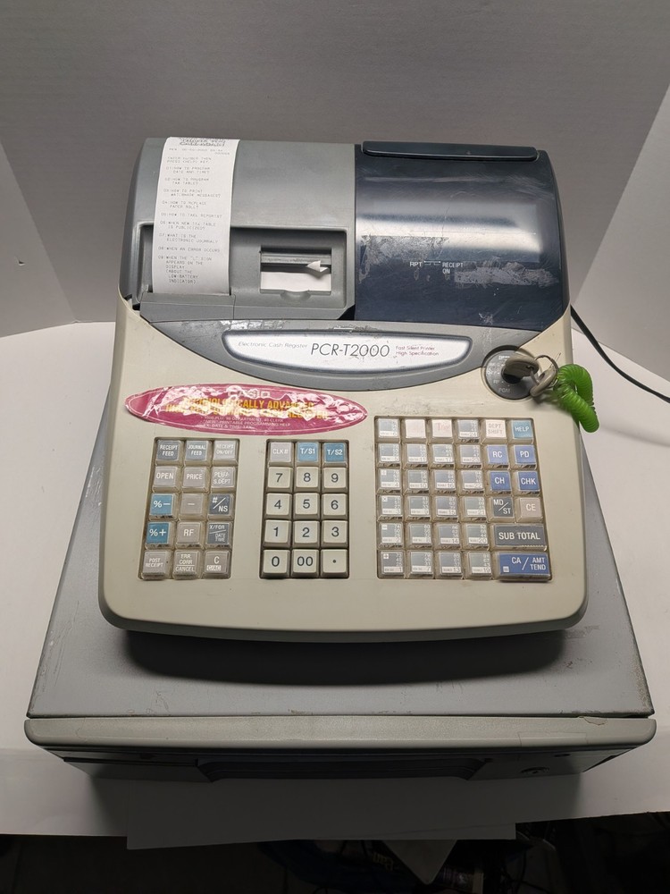 Casio PCR-T2000 Cash Register Thermal Print – Missing Drawer Key UNTESTED