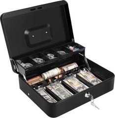 Cash Box with Tray Metal Locking Black New