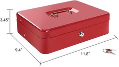 Versatile Red Cash Box with Key Lock and Coin Tray – Portable Security Solution