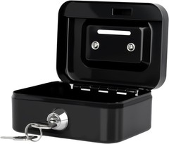 Compact Cash Box with Key Lock and Protective Coin Tray – 4.9″ Black Beauty