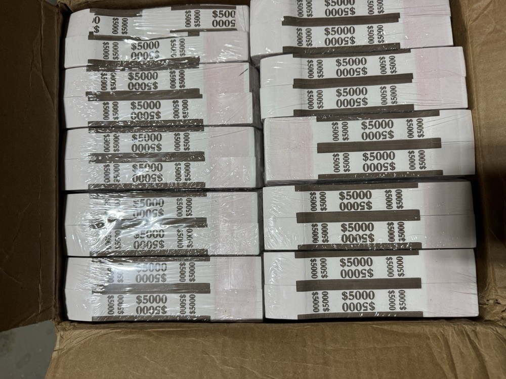 Qty. 20,000 – $5,000 Brown Self-Sealing Currency Straps / Bands