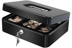KYODOLED Large Metal Cash Box with Money Tray and Lock,Money Box with Cash Tr…