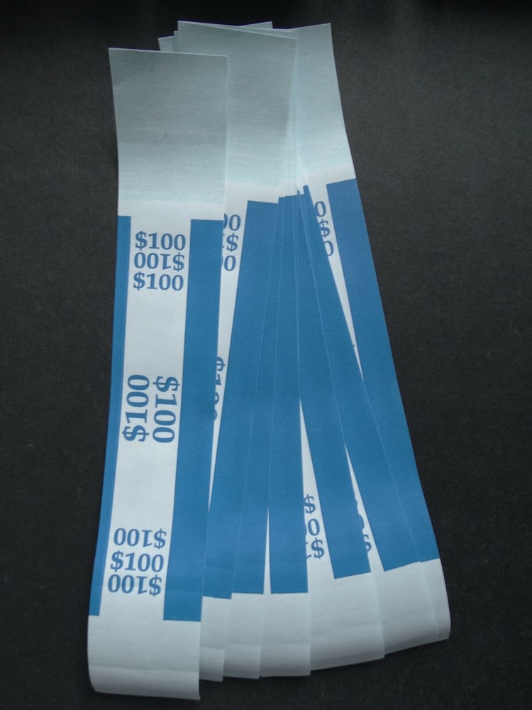 10 – Blue $100 Cash Money Self-Sealing Straps Currency Bands