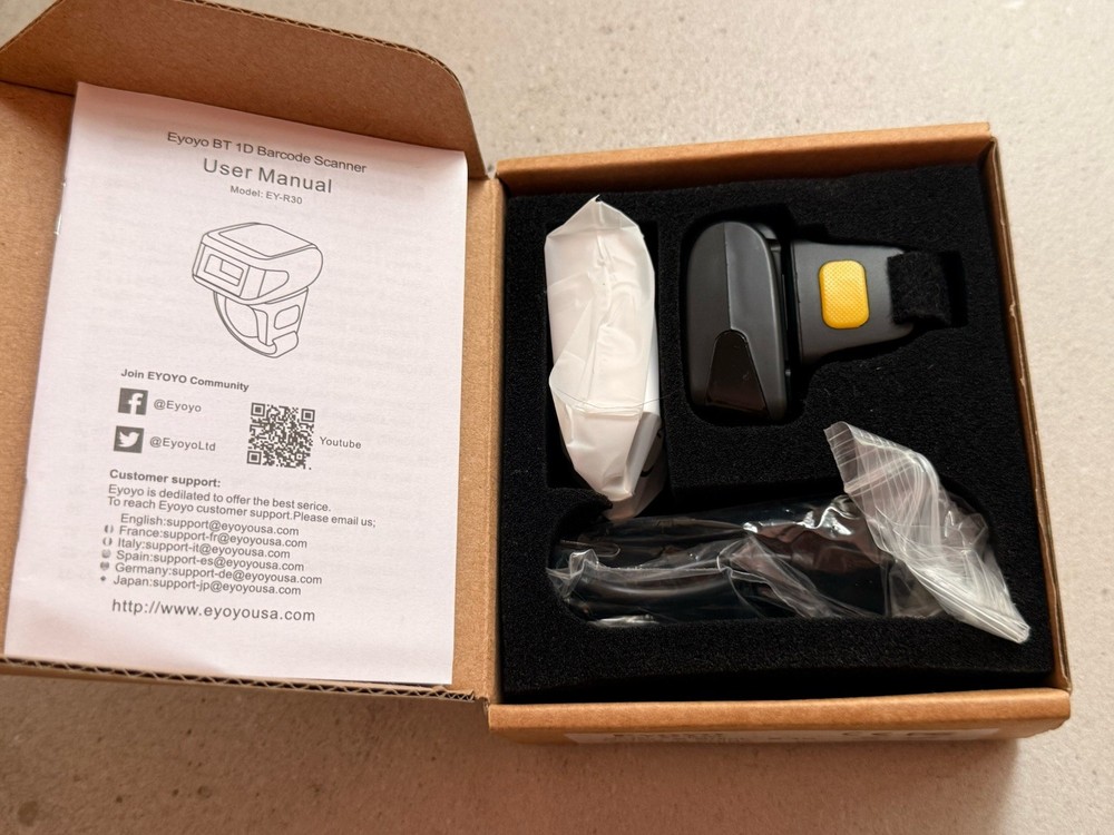 EYOYO-R30 Portable/Wearable Bluetooth Barcode Scanner Ring