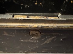 BLACK TIN METAL CASH DOCUMENT COLLECTORS BIN LOCK BOX NO KEY FOR PART/REPAIR VTG
