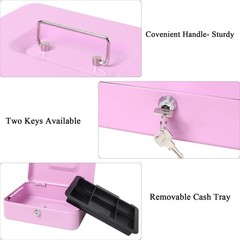 Cash Box with Tray – Light Purple Money Box with Key Lock, Money Saving Box L…