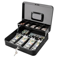 Secure Cash Box with Key Lock – Durable Steel, Spill-Proof Coin Tray, Portable C