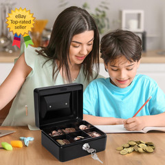 Small Cash Box with Money Tray and Lock Metal Cash Lock Box with Key Petty Box