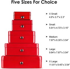 Lightweight Water-Resistant Cash Box with Key & Storage Tray – Compact Red