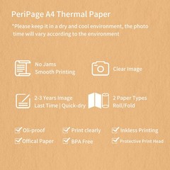PeriPage 2Rolls A4 Thermal Paper Roll for 210x30mm Portable Thermal Printer MGVC