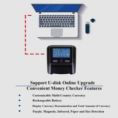 Portable Counterfeit Bill Detector Machine – 4-Way USD & Euro Counting, UV/IR/MG