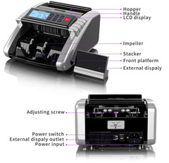 Máquina Contadora de Billetes con LCD y Detección UV IR USD EUR, Contadora de Ef