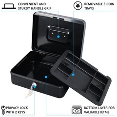 Kyodoled Large Metal Cash Box With Money Tray And Lock,money Box With
