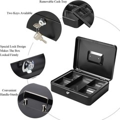 Large Metal Cash Box with Key Lock 11.81 x 9.84 x 3.46 in X-Large Durable Steel