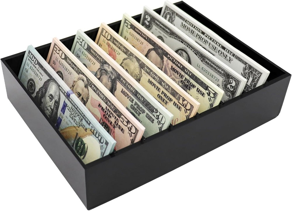 8 Compartment Money Organizer, Black Acrylic Cash Tray Holder for Bills