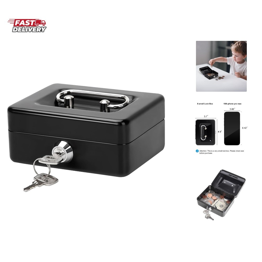 X-Small Cash Box with Lock – Money Saving Box for Cash Coins, Small Lock Box …