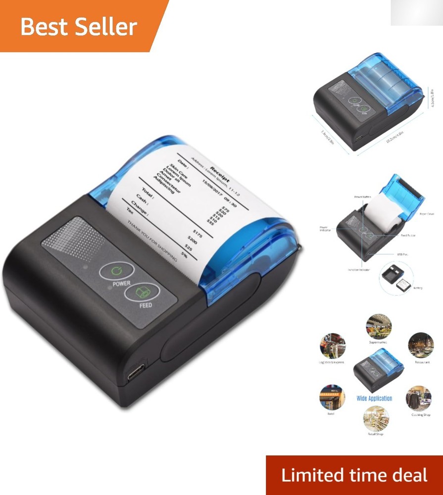 Effortless Bluetooth and USB Thermal Receipt Printer for Retail & Restaurant Use