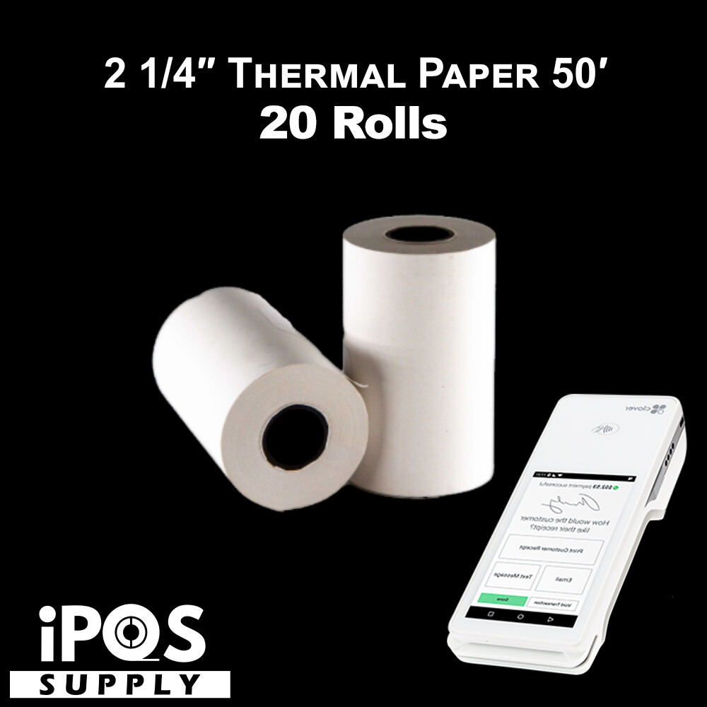 iPOS Supply Thermal Paper 20 Rolls for Clover Flex Receipt Paper 2 1/4 x 50