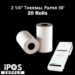 iPOS Supply Thermal Paper 20 Rolls for Clover Flex Receipt Paper 2 1/4 x 50
