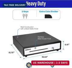 SAM4s 16″ Heavy Duty Black Manual Push Open Cash Drawer with 5Bill/5Coin Stainle