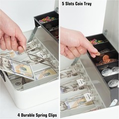 Cash Box with Money Tray and Combination Lock, Large Money Box for Cash Regis…