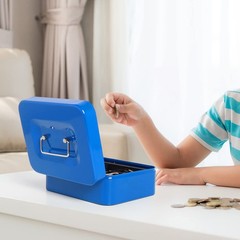 Blue Small Cash Box Combination Lock Metal Money Tray 7.87×6.3×3.54 Inch