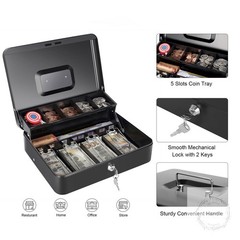 Cash Box with Money Tray and Key Lock, Saving Lock Box with Money Tray Storage