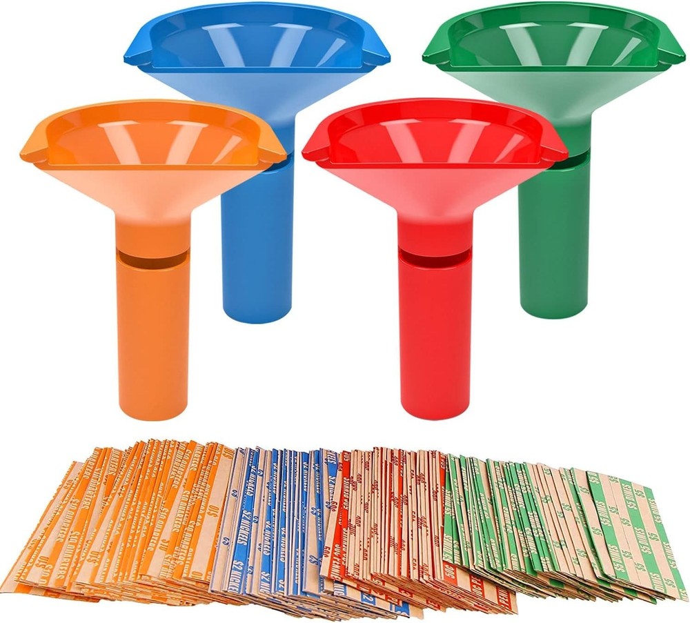 Tubos para almacenar y clasificar monedas (4 tubos con código de color)