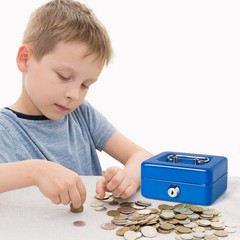Mini Metal Cash Box With Lock Slot Coin Piggy Bank 4.9×3.7×2.3 Inch Blue