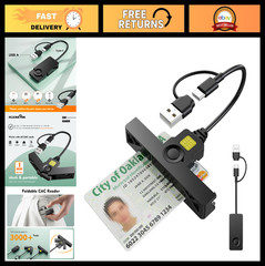 2-in-1 Type C Dual Connector CAC Card Reader, USB Smart Card Reader for Windows