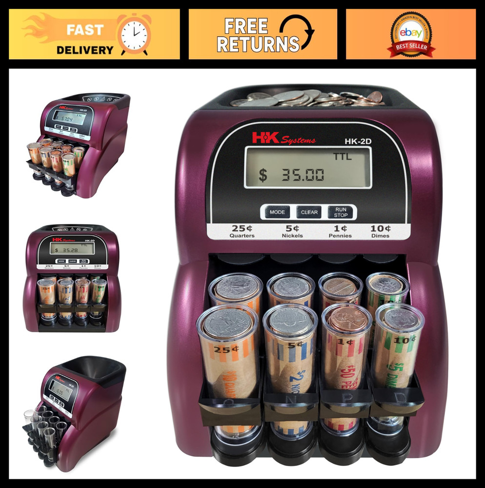 Digital Coin Counter & Sorter – LCD Display, Sorts 260 Coins/Min, 2 Row Wrappers